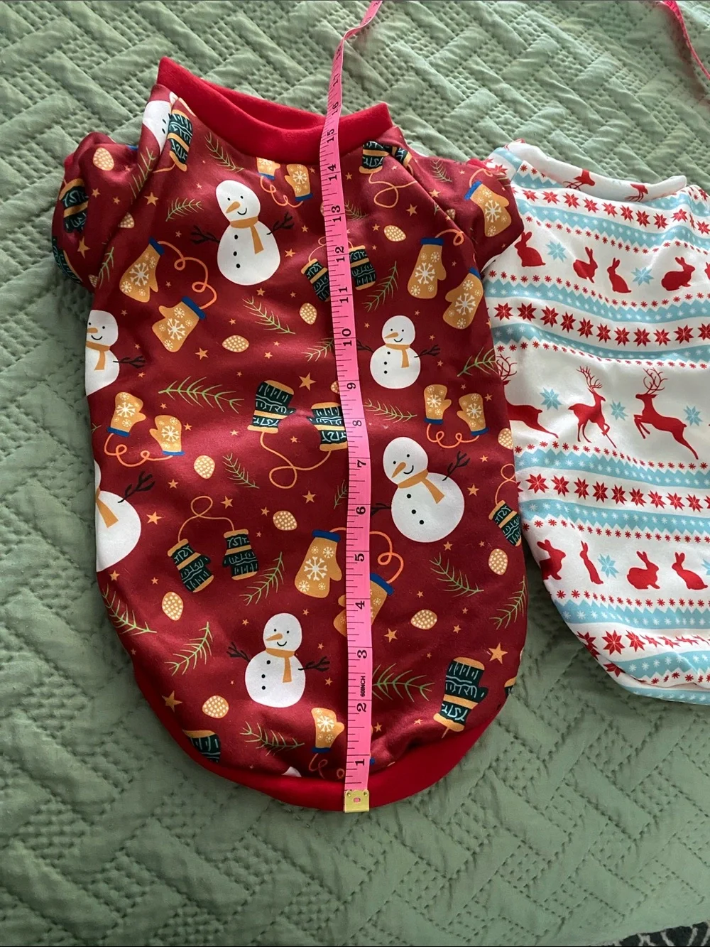 Pet Holiday Pajama Tops - Red & White Reindeer and Snowman Prints